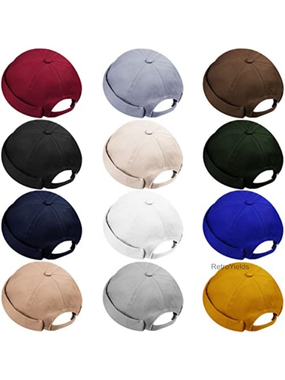 12 Pack Brimless Docker Caps Adjustable Cotton Hats